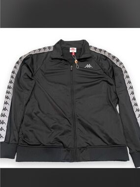 Kappa Men's Black Zip-Front Track Jacket with Logo Tape